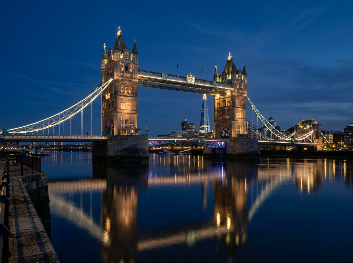 Tower Bridge over the River Thames at blue hour